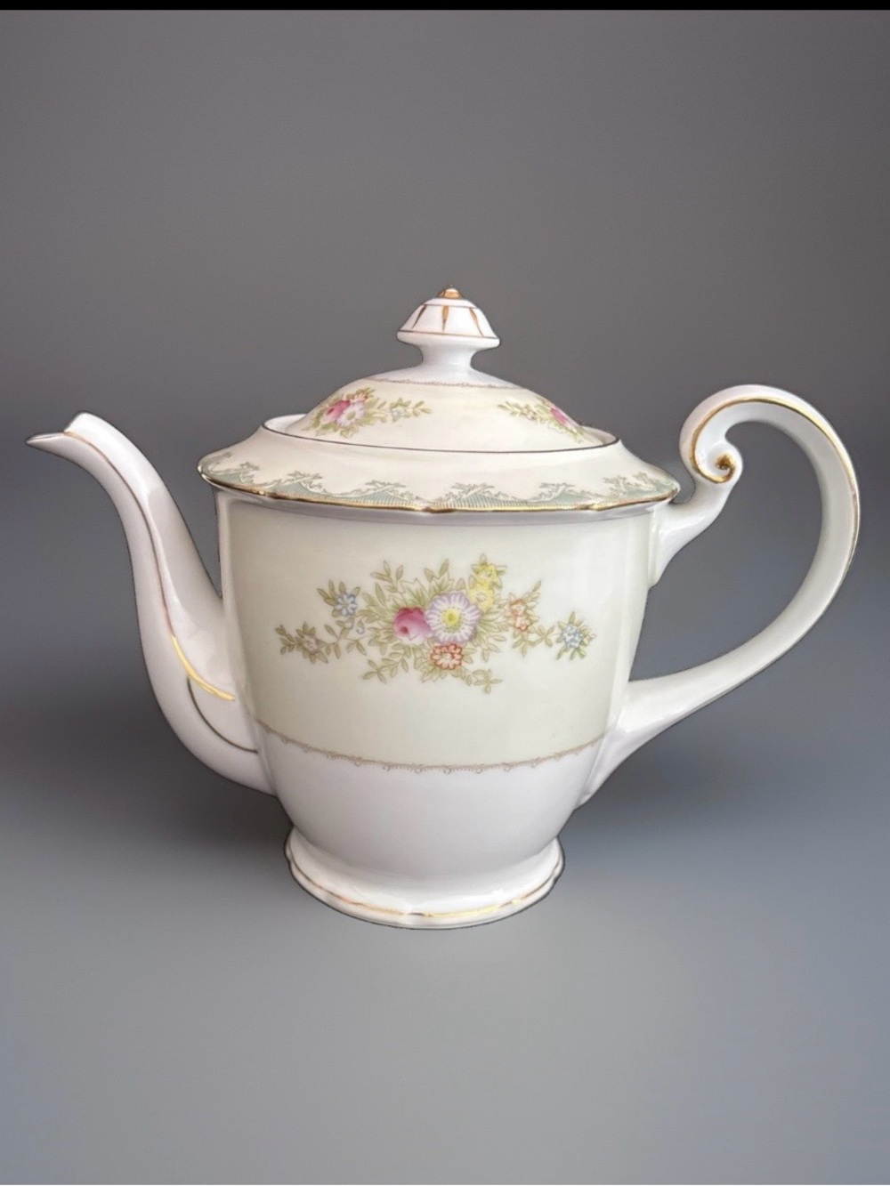 Vintage Porcelain Floral Gold Trim Tea Pot Shabby Chic Cottage Core Tea Party